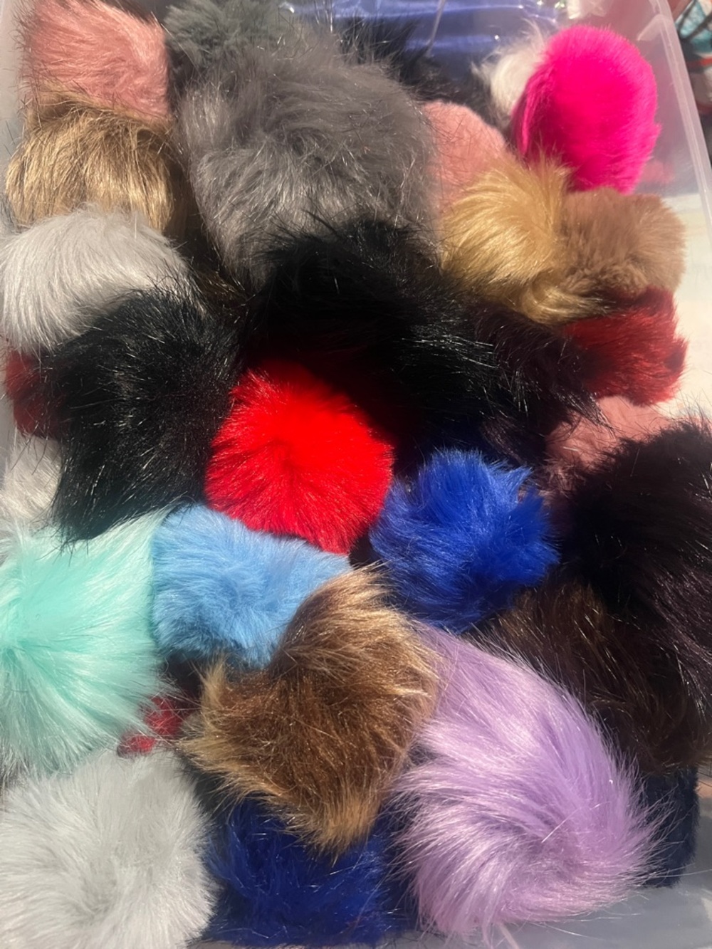 Colorful Faux Fur Pom Poms - Mixed Assortment 12 total Various Colors
